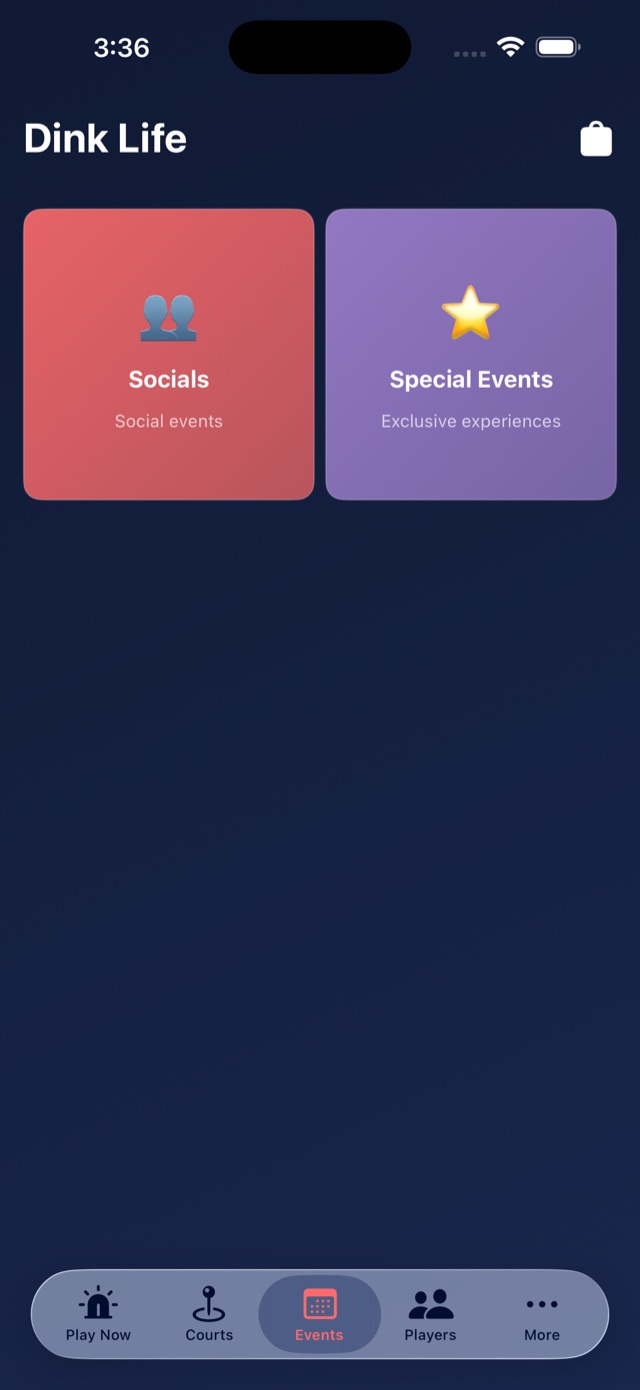 Dink Life events with Socials and Special Events